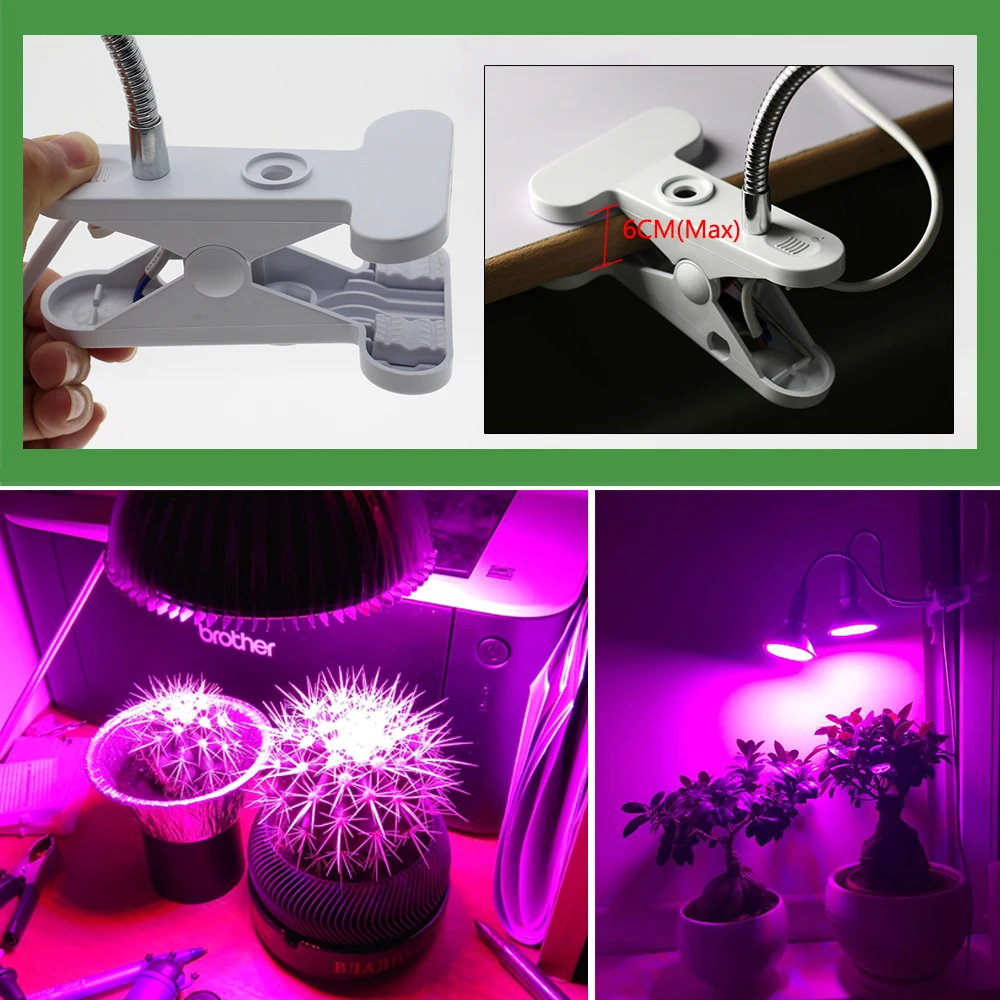 Doble cabezal E27 Led Luz de cultivo con soporte Flexible para lámpara Clip espectro completo luz LED para cultivo de plantas fitoamplificador para