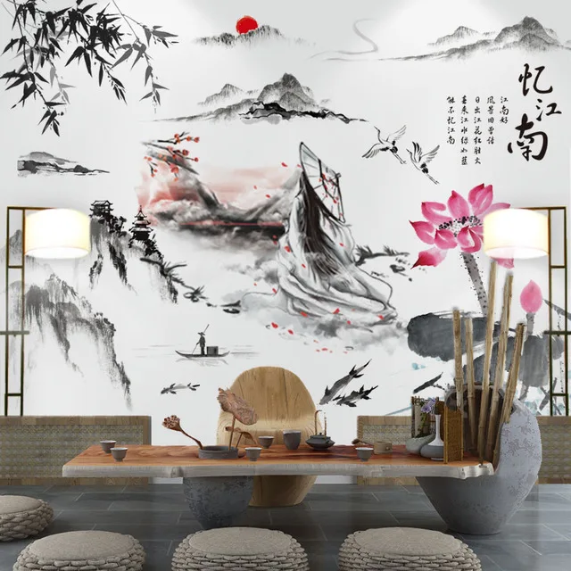 Vinyl Wall Stickers Home Office Decor Tree Decals Art Retro Poster Chinese Style Bamboo Bedroom Living Room Decoration Aesthetic