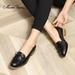 Mona Flying Women mocassini con nappe in pelle Slip-on Casual fatti a mano Comfort scarpe basse da ufficio con punta di mandorla per donna FLX18-17