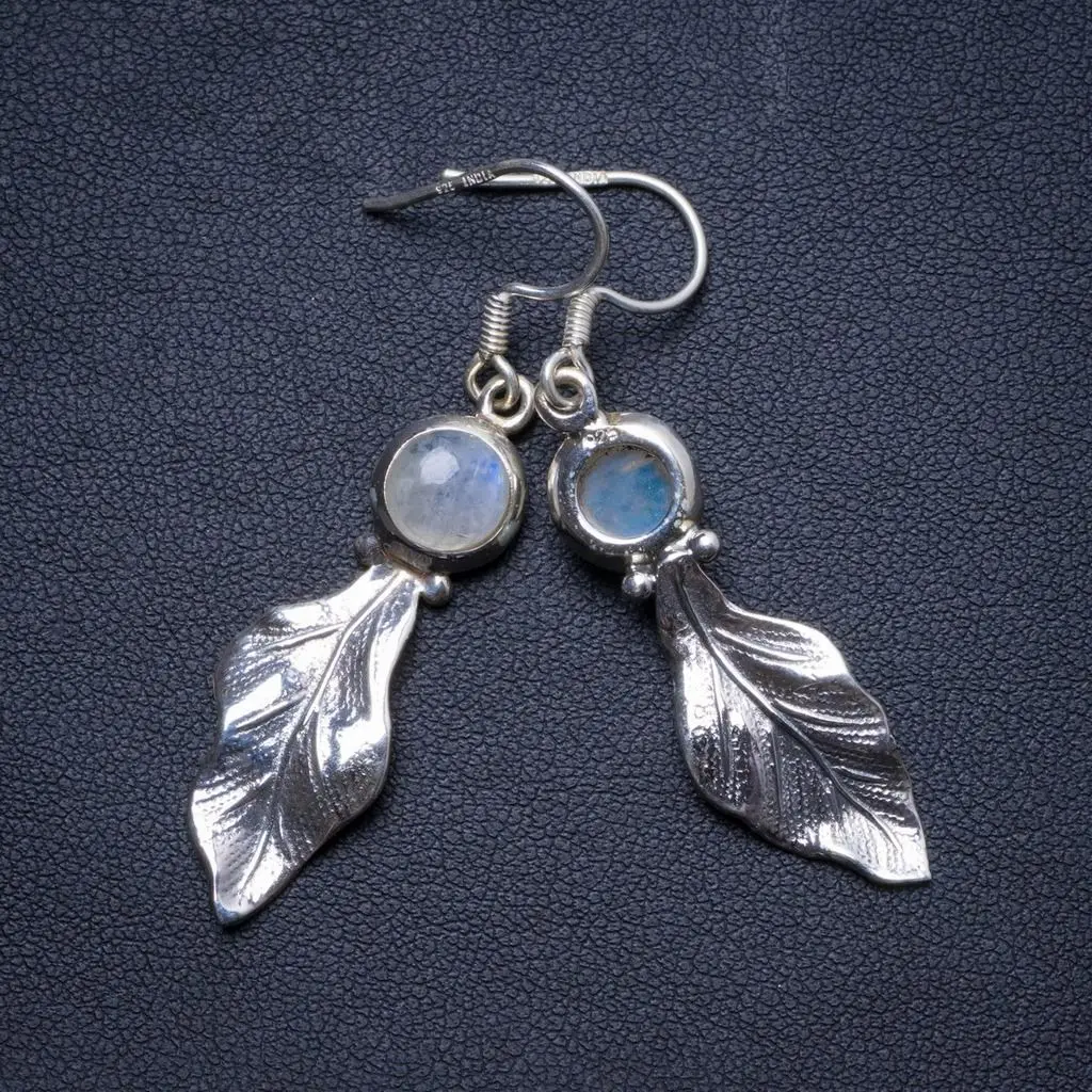 

Natural Rainbow Moonstone Handmade Unique 925 Sterling Silver Earrings 2" X4070