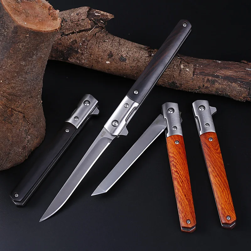 2 Pcs Reinforcement M390 Folding Knife Sandalwood Ebony CS Go Fold Knives Camping Hunting Slicing Fruit Knife Outdoor EDC Tool