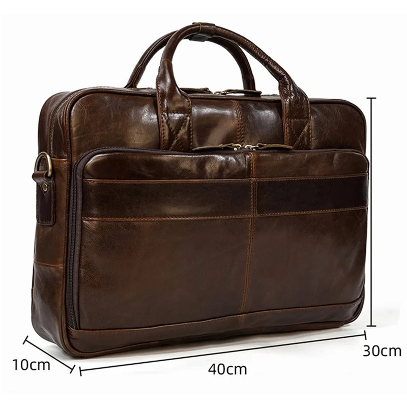 OYIXINGER Genuine Leather Men Laptop Bag Vintage Computer Handbag Luxury Male Laptop Briefcase For 15 16 Inch PC Office Work Bag