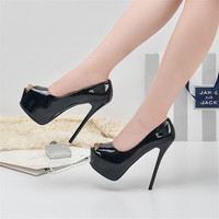 Concise Patent Leather Ladies Work Shoes New Shallow Super High Heels 14cm Female Pumps Peep Toe Platform Women Party Shoe 34-40