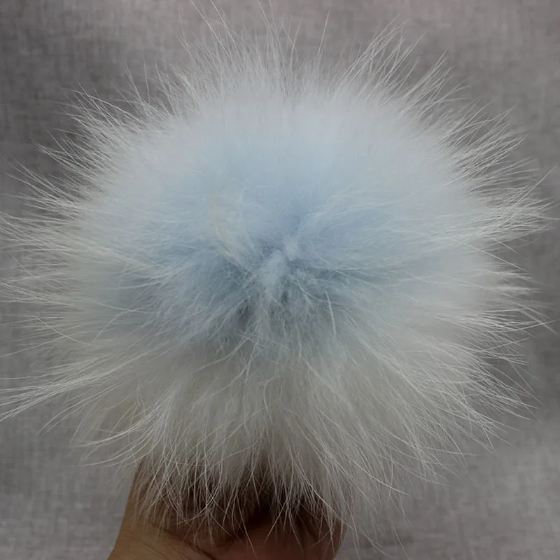 Fluffy Real Raccoon Fur Pompoms with Button 13-15cm DIY Fur White Pom Pom Balls PINK Fur Pompons For Scarves Hats Accessories