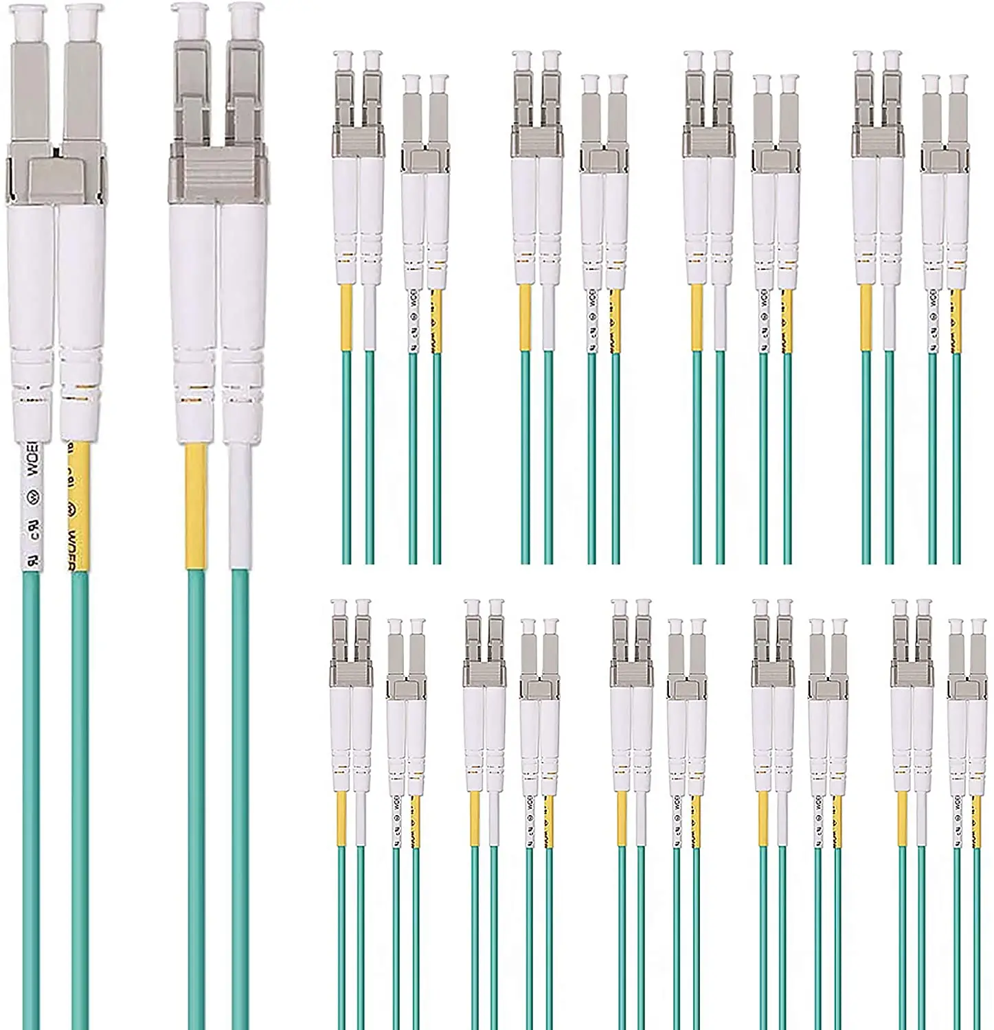 10 PCS OM3 LC to LC Fiber Patch Cord 50/125 Multi-Mode Duplex LC Cable 10M/33ft