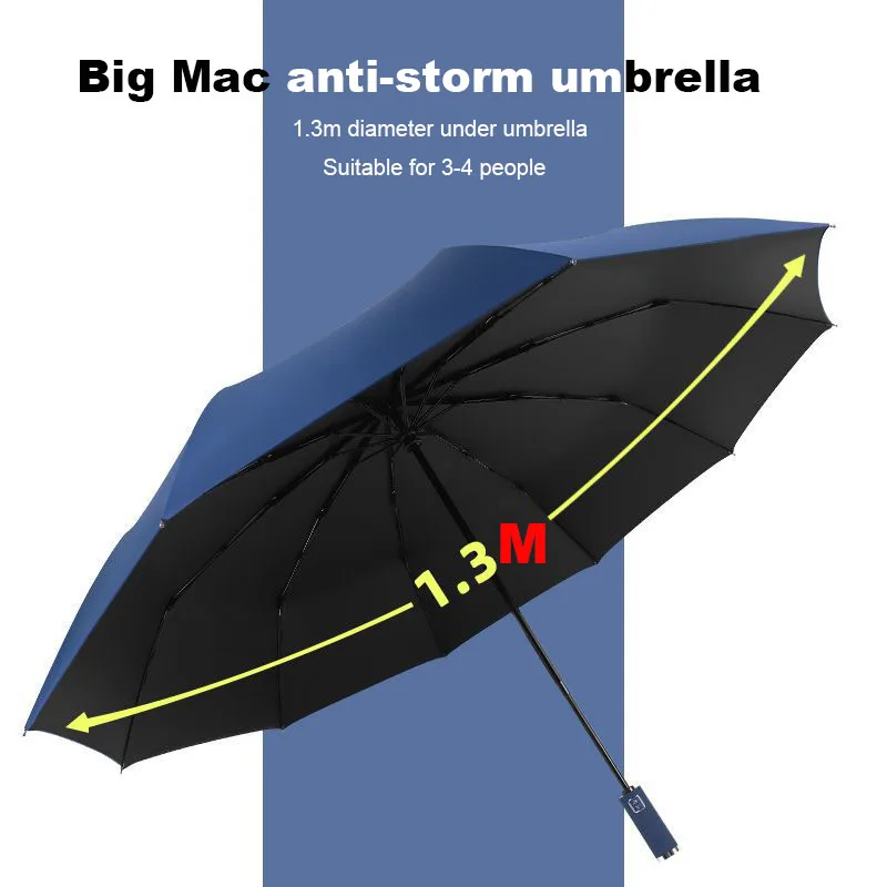 Large Size Foldable Strong Windproof Travel Umbrella Rain Women Family 130cm Big Paraguas 3 Folding Rain Storm Umbrella for Men