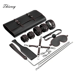 Thierry Erotic Tied Bondage Kits Sex Slave Restraint Set Ankle Cuffs Handcuff Collar Gag Whip Blindfold Adult Sex Toys For Women