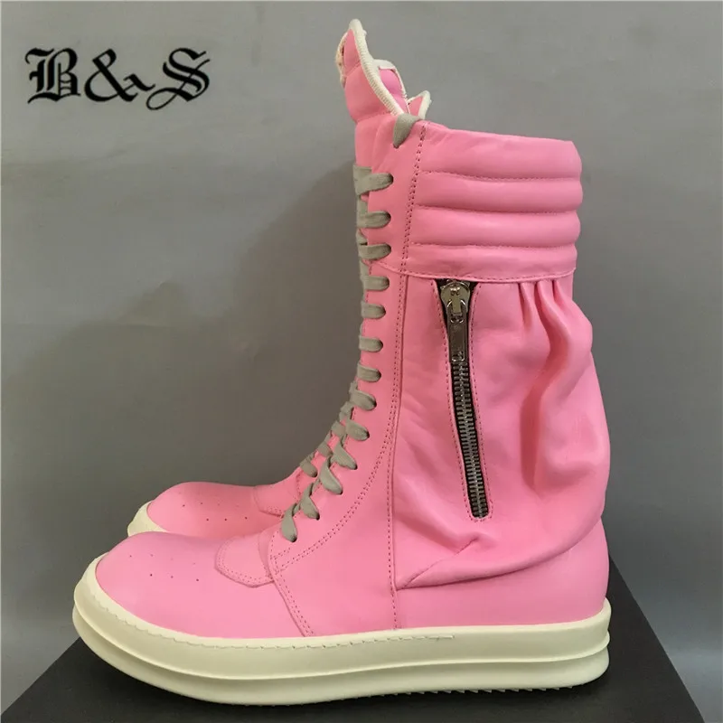 

Black& Street Factory 21ss TPU Pink Leather Fragrant TPU sole High -Top Side Pocket Zip Unisex Boots trainer rock street botas