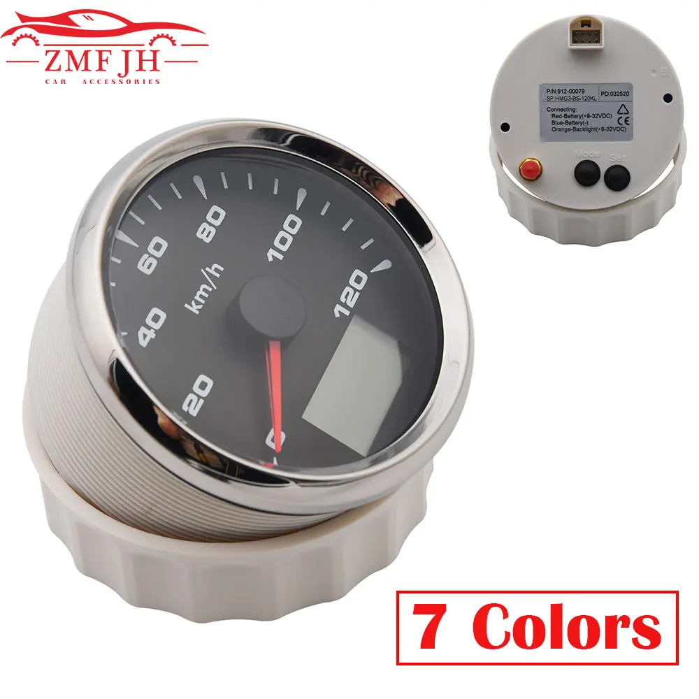 85mm LCD GPS Speedometer 120KM/H 200KM/H Universal Speed Odometer Gauge with 7 Colors Backlight For Auto Car Truck Marine Boat