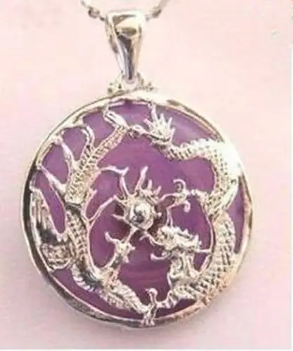 

shipping Purple jade Silver Dragon Phoenix Pendant and Necklace