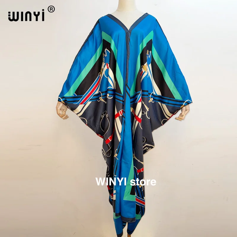 WINYI 2022 Spring sunmer Kuwait Vintage Maxi Dress Women's Fashion Batwing Sleeve Flower Print Loose robe longue Maxi Dresses