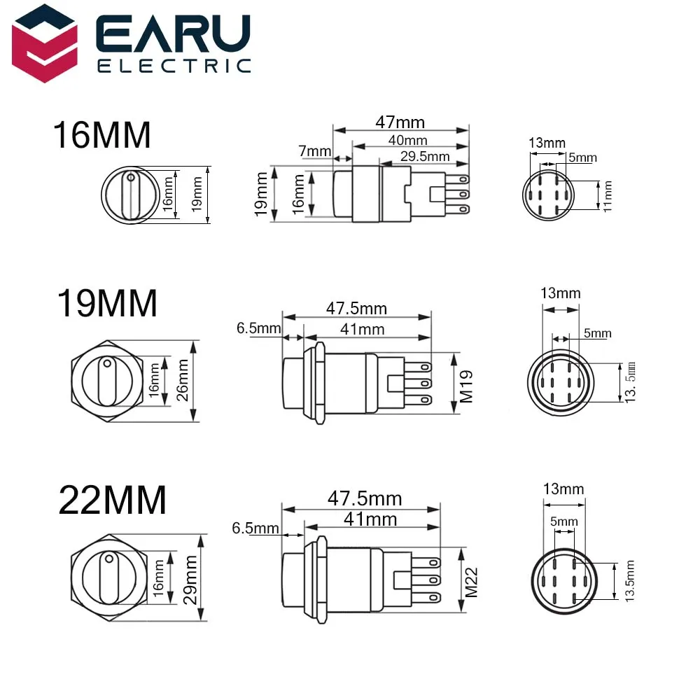 Self-return Momentary Self-locking Fixation Waterproof DPDT Illuminated Metal Selector Knob Rotary Switch 2 3 Position LED Lamp