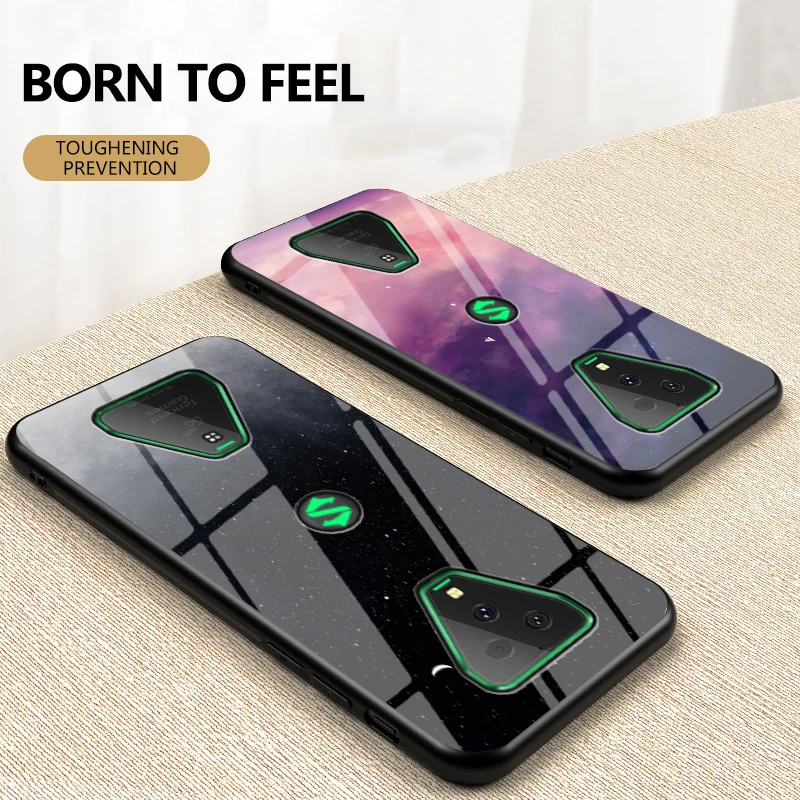 Luxury Starry Sky Glass Phone Case for Xiaomi Black Shark 3 / 3 Pro Hard Cover Coque for Xiaomi Black Shark 2 Anti-fall Case