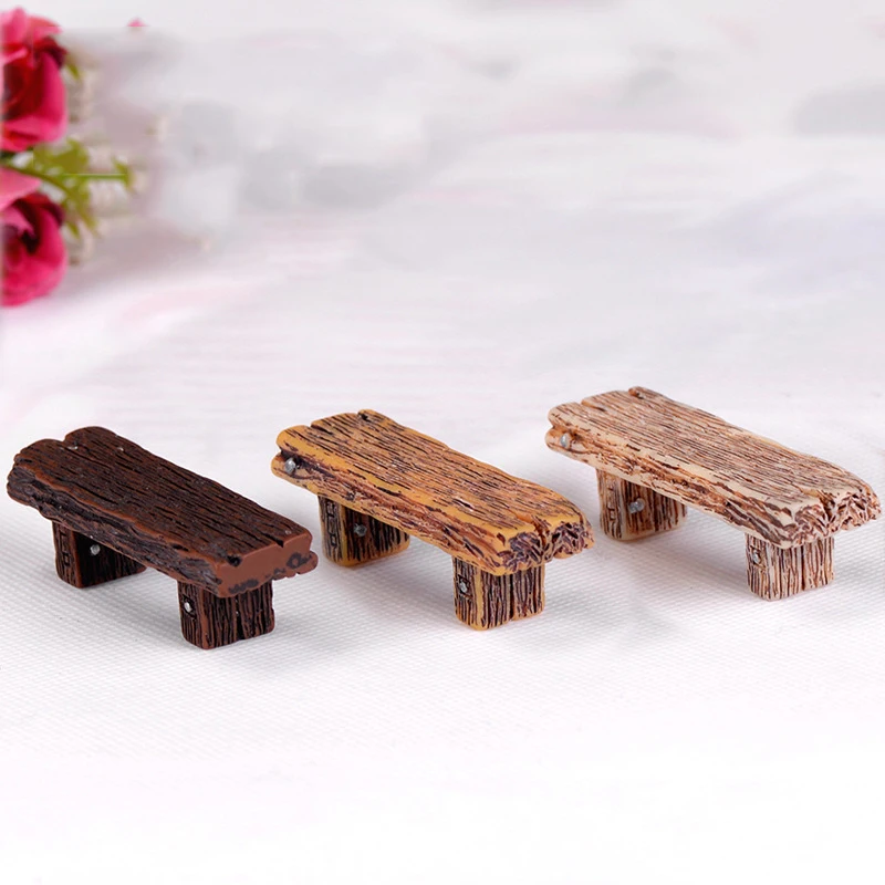 3 Pcs Creative Solid Wood Double Stools Moss Plants Potted Micro Landscape Lover Ornaments Gifts DIY Materials Resin Retro Craft