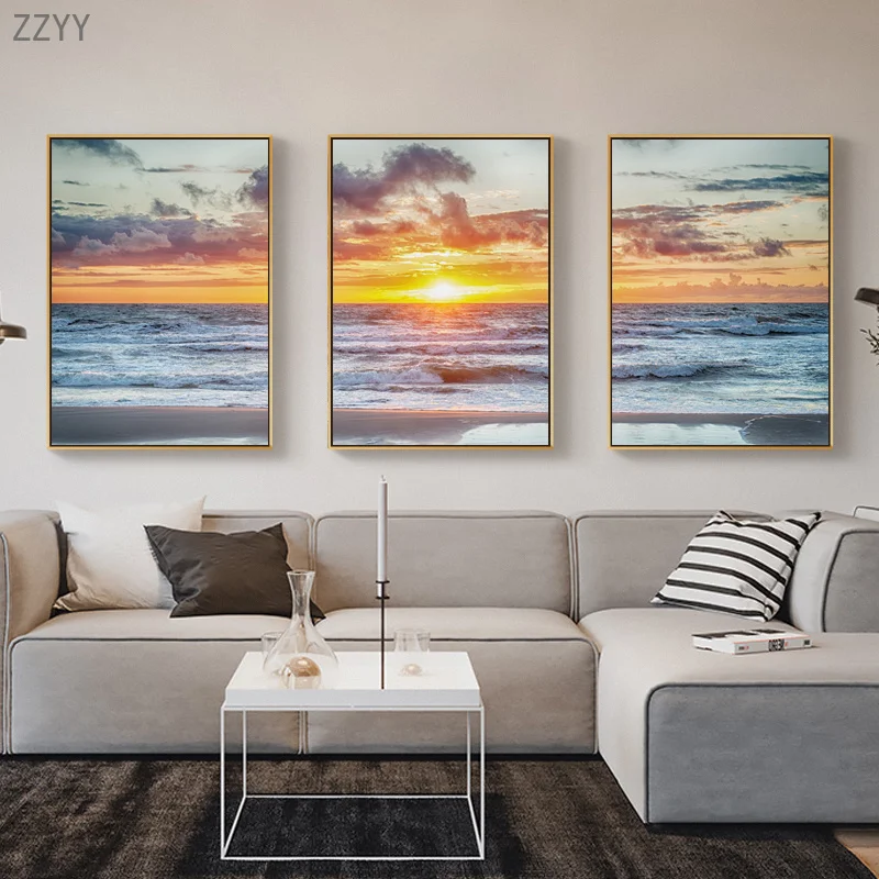 

Modern Seascape Sunrise Sunset Photography Art Canvas Painting Poster and Print Wall Art Picture for Living Room Home Decoration