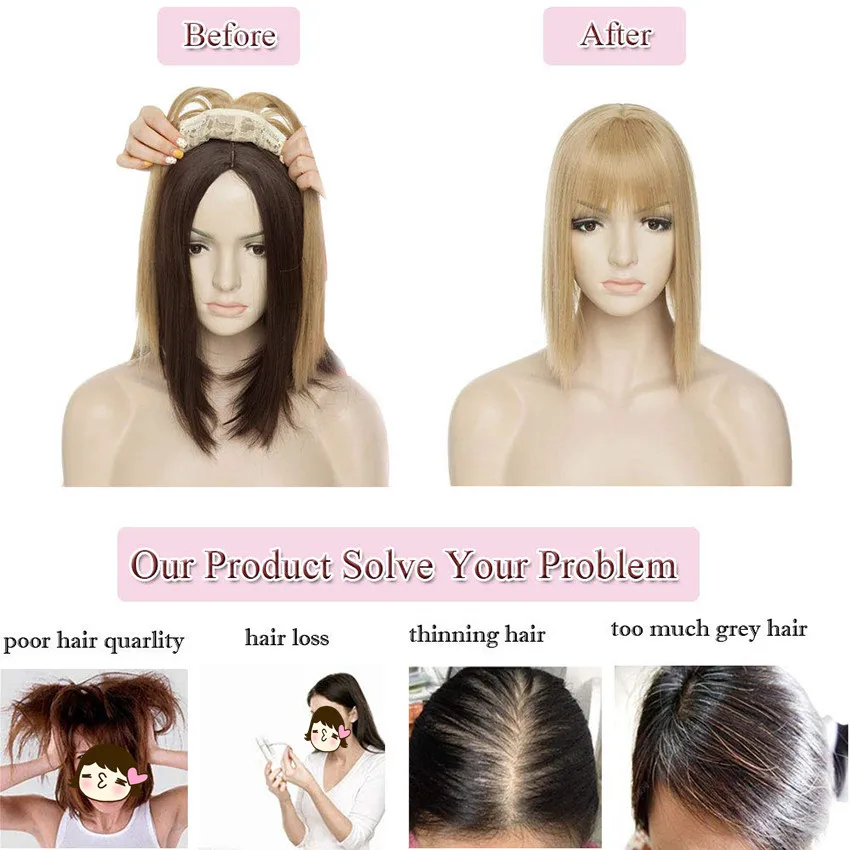 14inch Straight Synthetic Blonde Hair with Bangs for Women Clip-in One-piece Hair Extension High Temperature Fiber