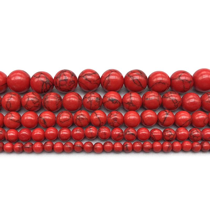 Wholesale Natural Red Howlite Turquoises Stone Round Loose Beads 4 6 8 10 12 Bracelet Fit Diy Charm Beads For Jewelry Making