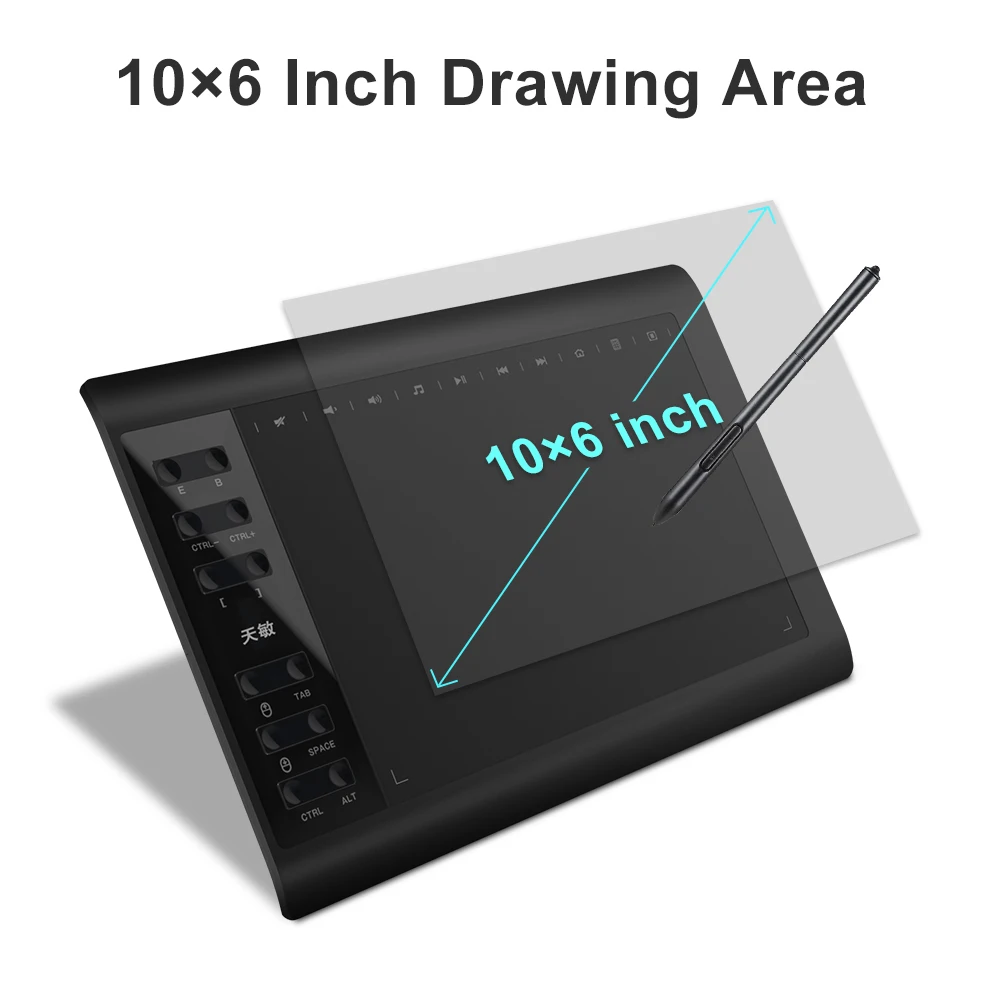 10moons 1060plus Inches Art Digital Graphic Tablet for Drawing Supports Tilt & Radial Function with 10 Shortcut Keys