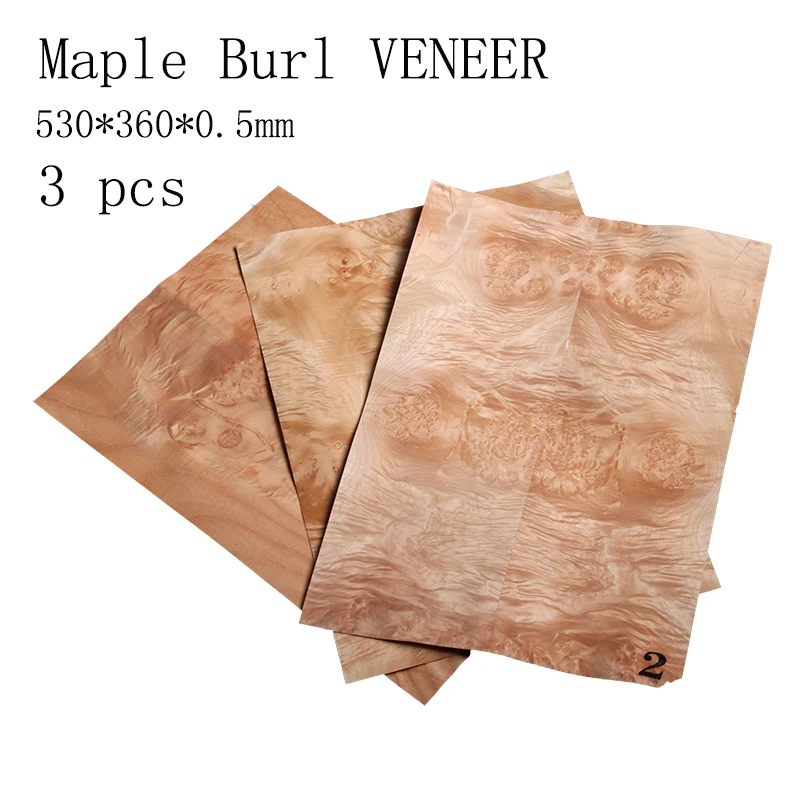 1/3PCSMaple Burl Guitar Veneer For Electric Bass Acoustic Guitars Original Wood MakeupBoard Guitar Making Material 480*360*0.5mm