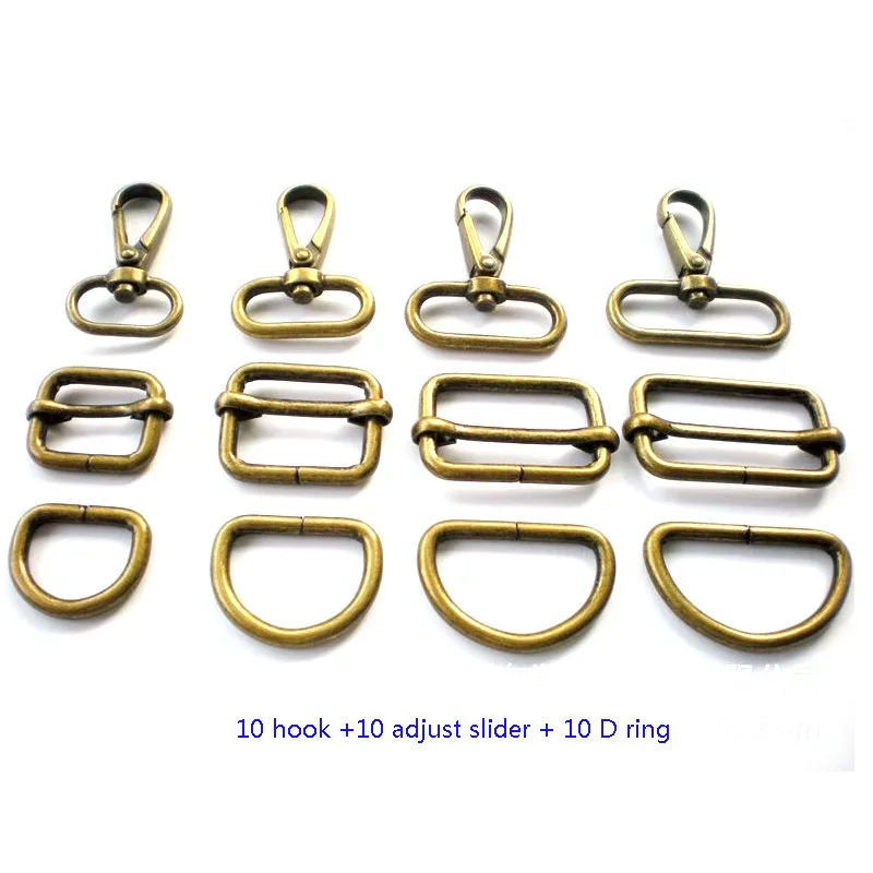 Wholesales 10 sets (30 pcs) D rings and sliders strap adjusters buckles Snap hook adjustment accessories