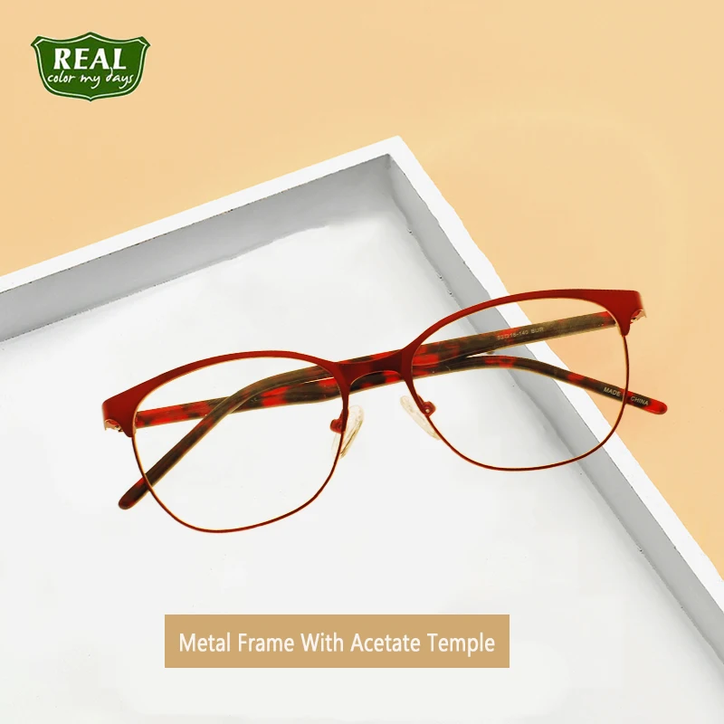

Simple Design Metal Optical Glasses With Acetate Temple Myopia Eyewear Full Frame Unisex MT012