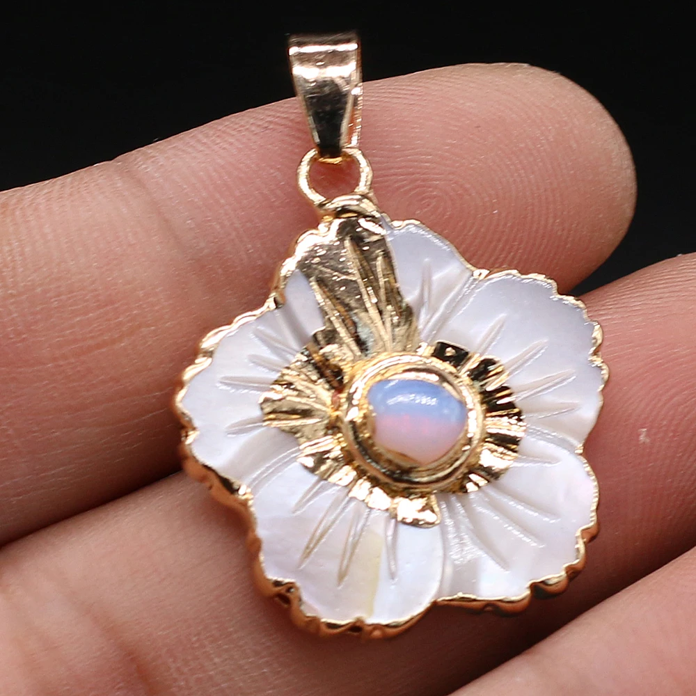 Hot Sale Natural mother of Pearl Shell Petal pendant Hand-carved Petal Tiger Eye Crystal Charms for DIY Necklace Jewelry Making