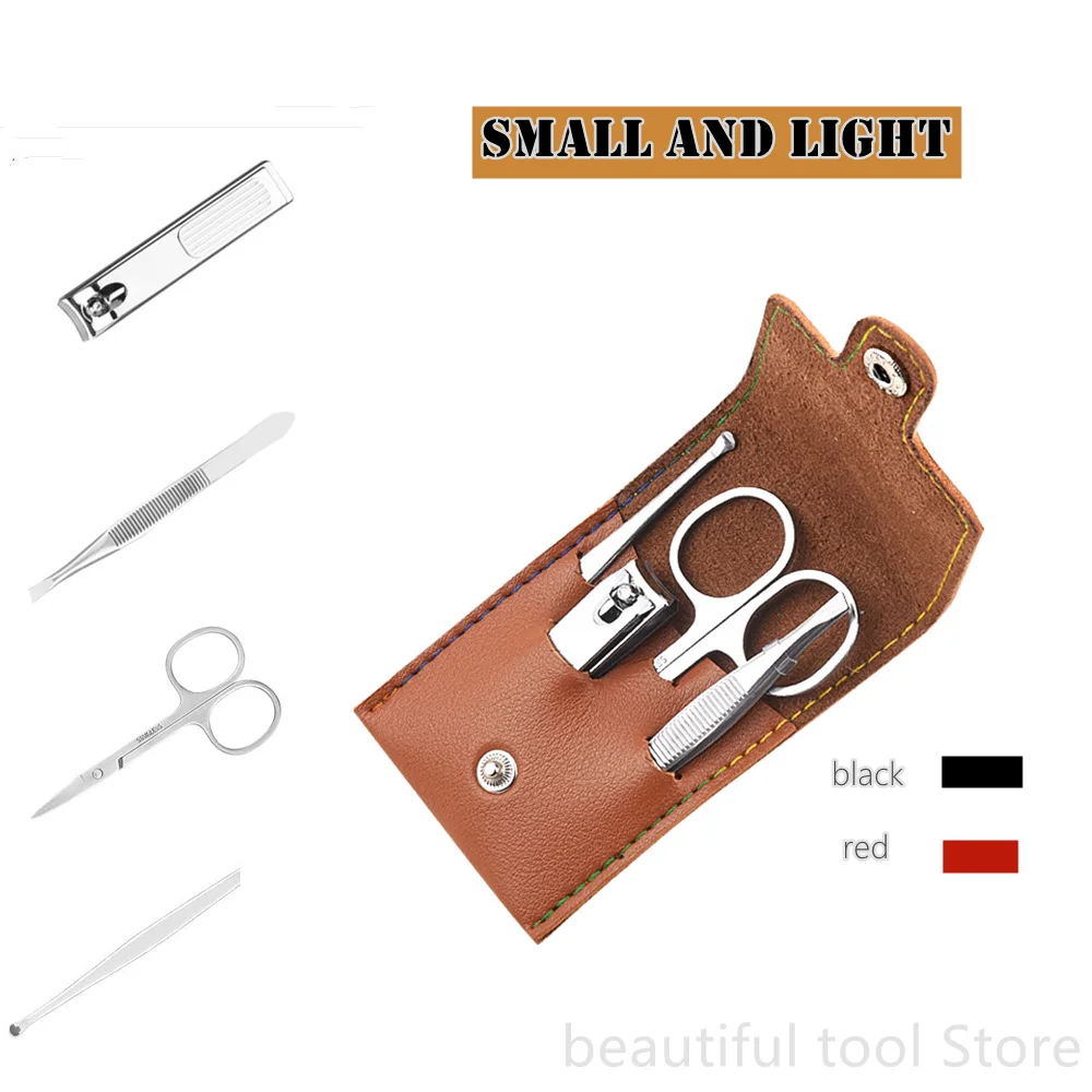 

High Quality Personal Care Tool Set Stainless Steel Portable Nail Tool 4-Piece Manicure Pliers/Brow Clipper/Ear Spoon/Brow Clip