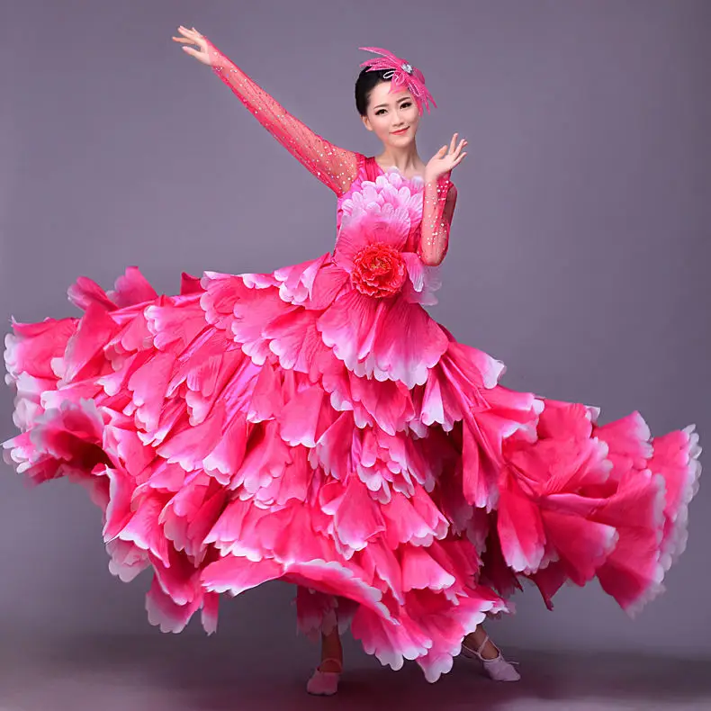 New Rainbow color opening dance dress big swing skirt female adult flower costume stage dance dresses female