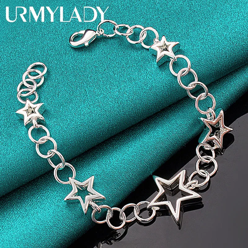 

URMYLADY 925 Sterling Silver Five Pointed Star Chain Bracelet For Woman Wedding Party Fashion Jewelry