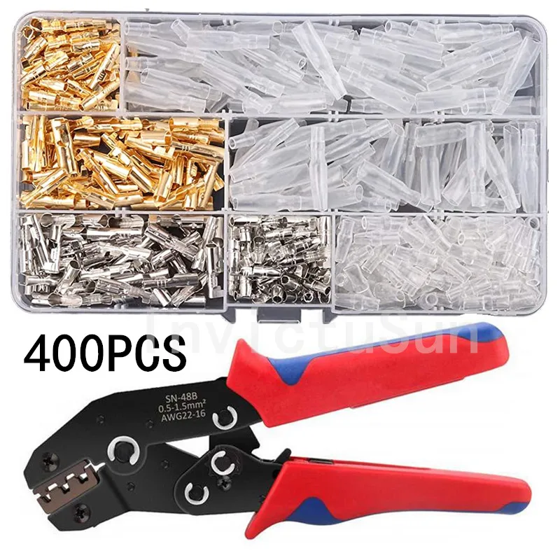 

400PCS Bullet Terminals Car Auto Motorcycle Crimp Terminals Electrical Wire Connectors Bullet Connectors SN48B Crimping Kit