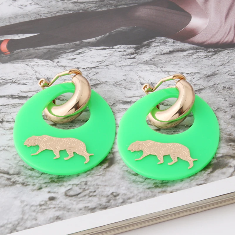 Resin Drop Earrings For Woman Lion Head Leopard Tiger Charm Copper Long Earring Female Earrings Grote Oorbellen Gift