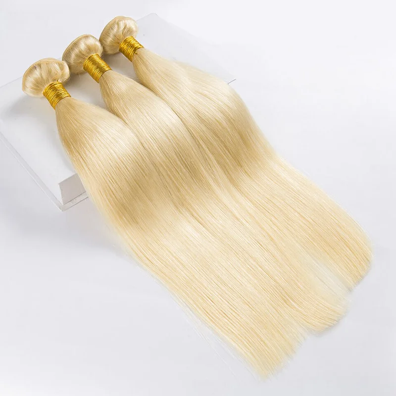 Tissage en Lot Brésilien Naturel Remy Lisse Blond 613, 26 28 30 Pouces, 1/3 Pièces