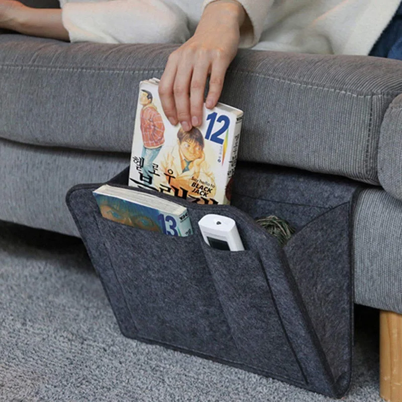 Filz-Nachttisch-Organizer, rutschfester Sofa-Seiten-Aufbewahrungsbehälter mit Fernbedienungshalter und Taschen für Schlafzimmer und Wohnzimmer – Detail 1