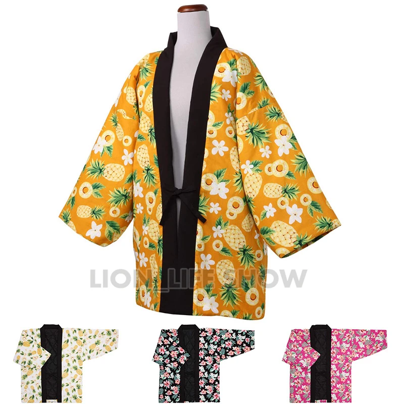 Japoński mężczyzna kobiet Hanten zimowy ciepły watowany bawełniany Kimono Haori płaszcz Outterwear Unisex