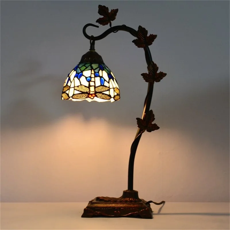 OUFULA Tiffany Table Lamp Contemporary Retro Creative Decoration LED Light For Home