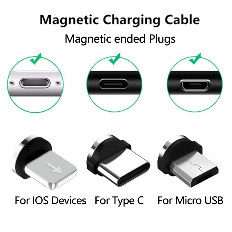 Magnetic Tips Universal for Round Magnetic Cable Micro USB Type C Magnet Replacement Parts Mobile Phone Dust Plug Adapter