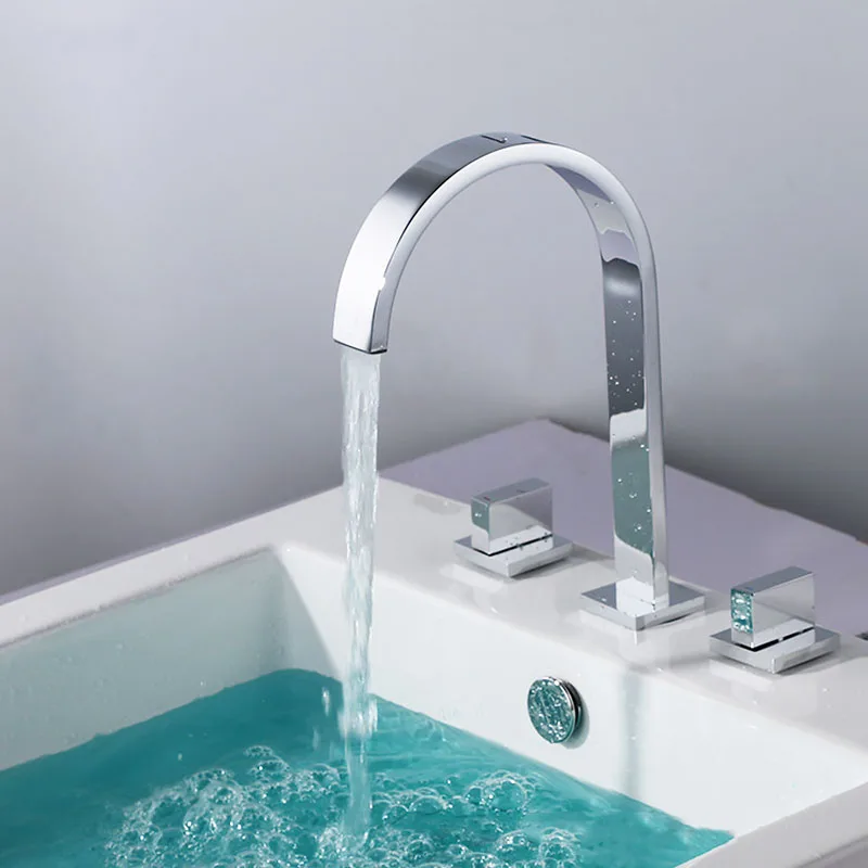 

Copper Alloy 3-hole Countertop Sink Faucet, Two-handle Bathroom Hot and Cold Mixing Basin Faucet, Bathroom Bathtub Faucet