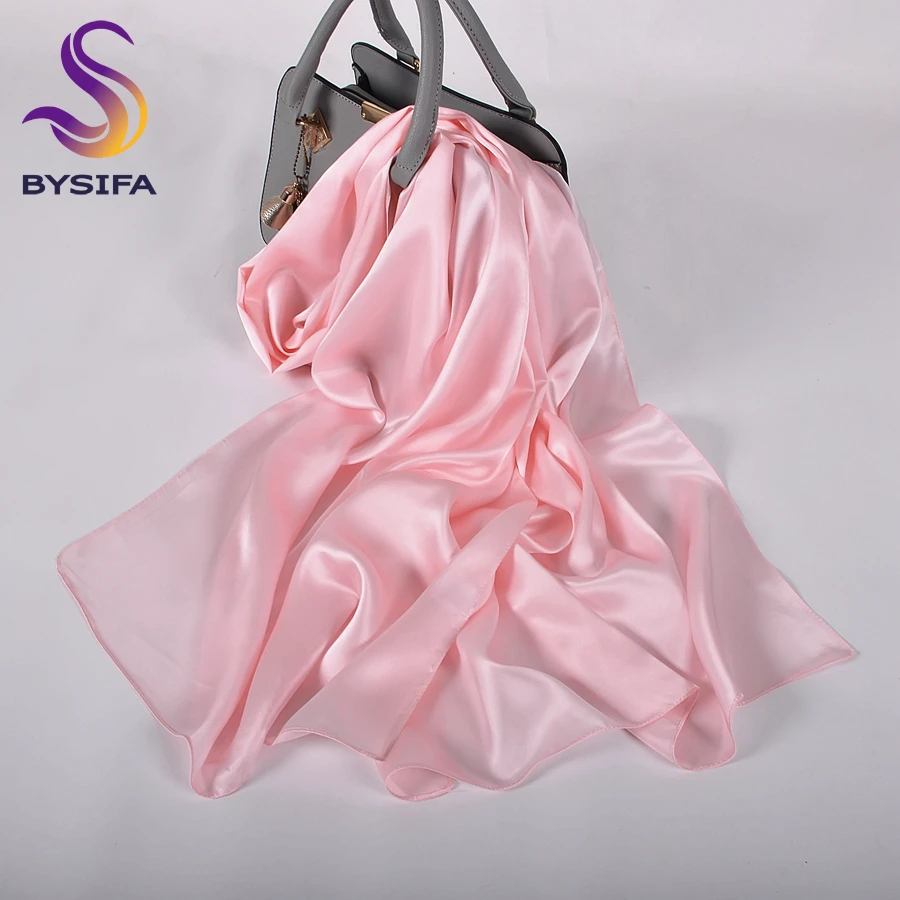 [BYSIFA] New Solid Color Silk Scarf Shawl Ladies Fashion Luxury 100% Pure Silk Long Scarves Summer Beach Shawl Cover-ups Brand