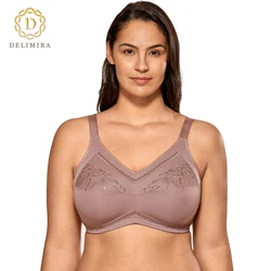 DELIMIRA Women's Embroidered Full Coverage Wirefree Support Mastectomy Pocket Plus Size Post-Surgery Sleep Cotton Bra