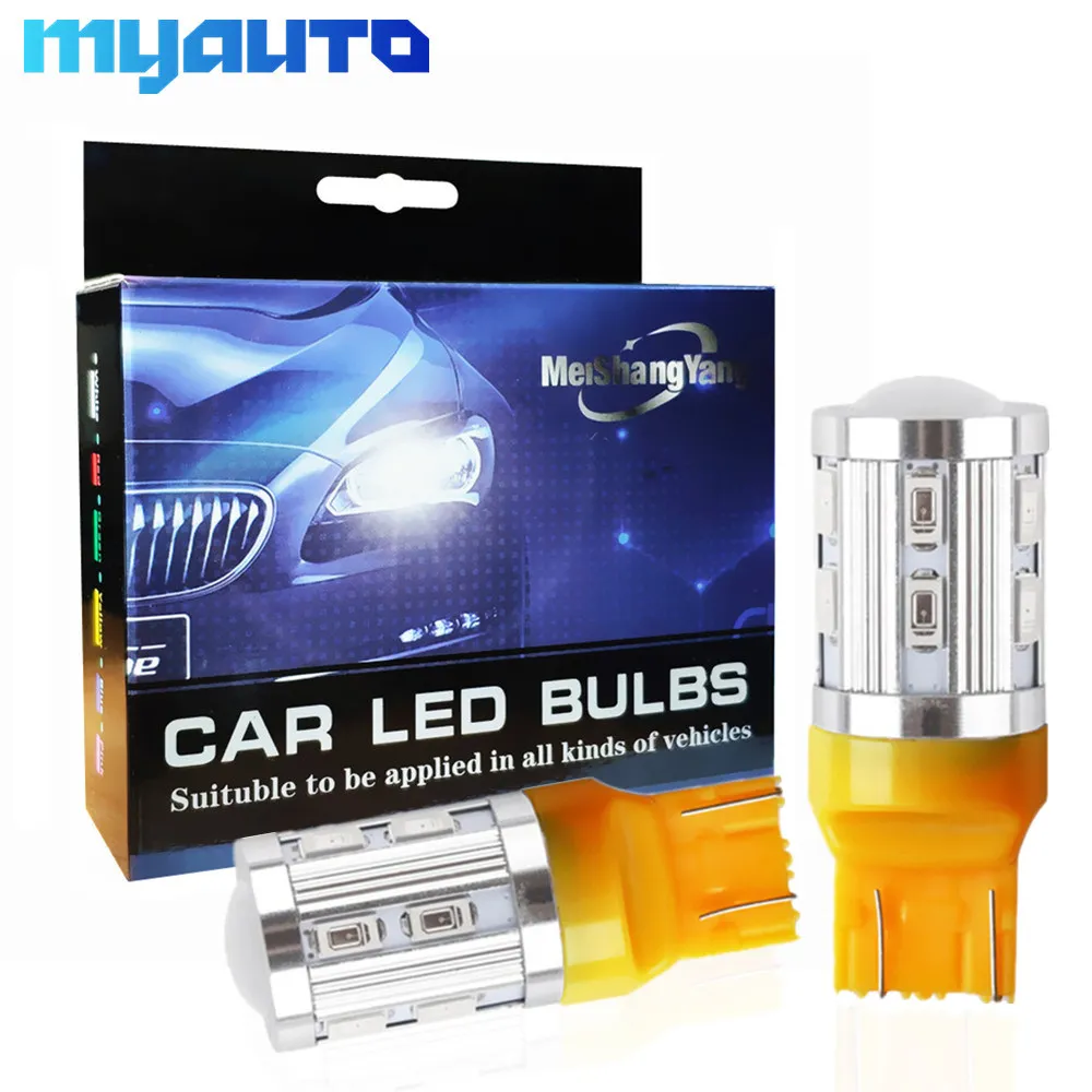 

Светодиодный чип T20 7443 7440, 2 шт., светодиодный автомобильный стоп-сигнал 12 SMD, лампа W21/5 Вт W21W WY21W, автомобильные лампы DRL 12 В, желтый и желтый цвета