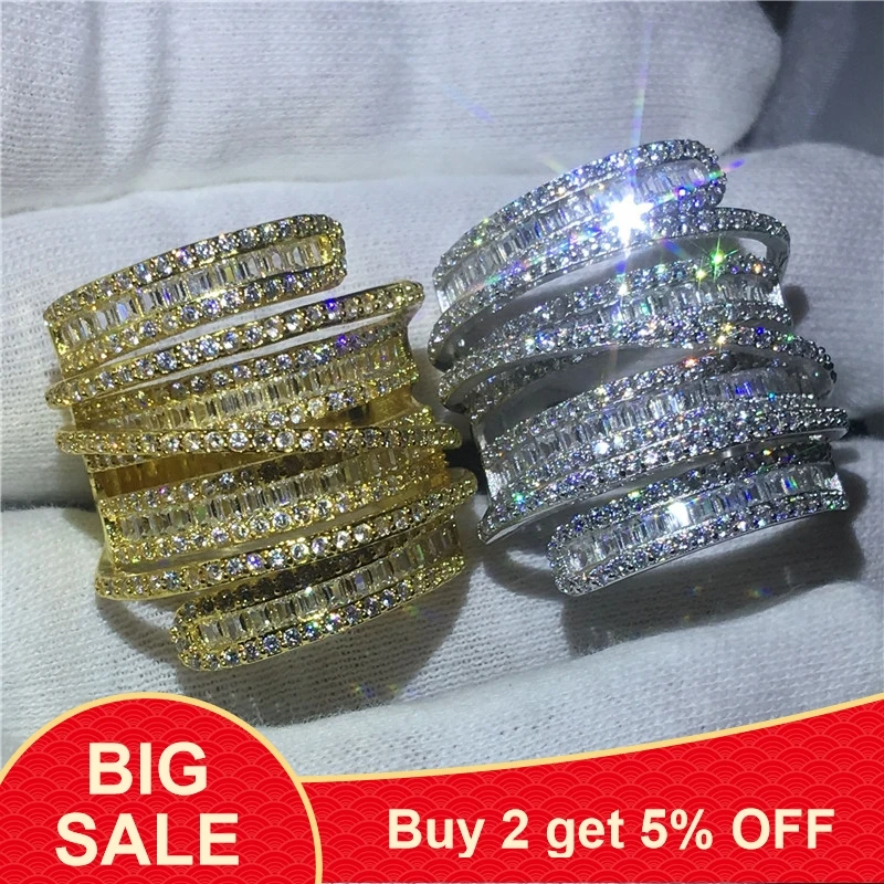 Luxury Big Ring Yellow Gold Filled 925 silver Engagement Wedding Band Rings for women men T shape AAAAA zircon cz Finger Jewelry