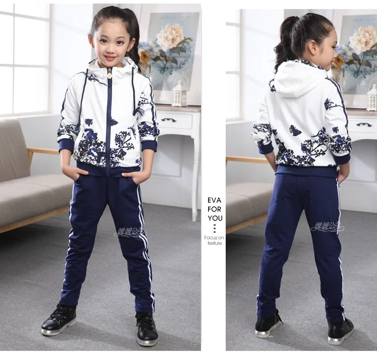 Clothing Set Girls Clothes Jacket Floral Zipper Kids Hoodies Pants Kids Tracksuit For Girls Clothing Sets Sport Suit 2021 Spring