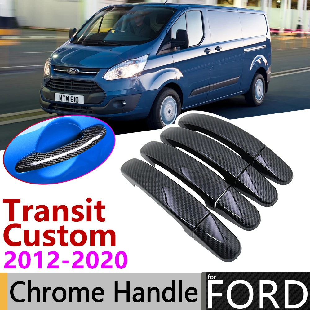 Black Carbon Fiber Door Handle Cover for Ford Transit Custom 2012~2019 2016 2017 2018 Car Accessories Stickers Trim Set Chrome