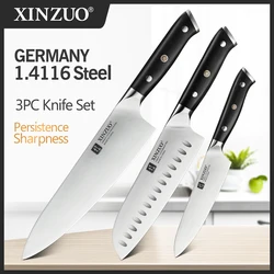 XINZUO 3 PCS Chef+Santoku+Utility Kitchen Knife Set Germany 1.4116 High Carbon Stainless Steel New Super Sharp Cooking Knives