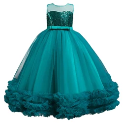 Lace girl wedding dress elegant princess party beauty pageant dress dress sleeveless girl dress sequined gauze dress