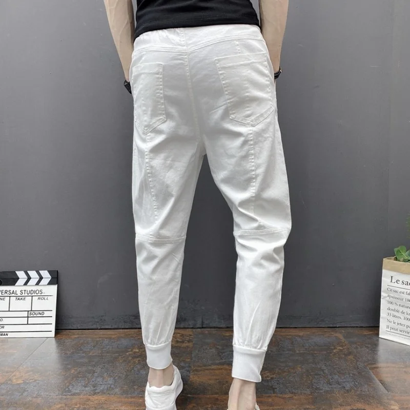 

Ankle Men Length Pencil Pants Micro-Elasticity Solid All-Match Fashion Casual Harem Pants Male Korean Style Drawstring New