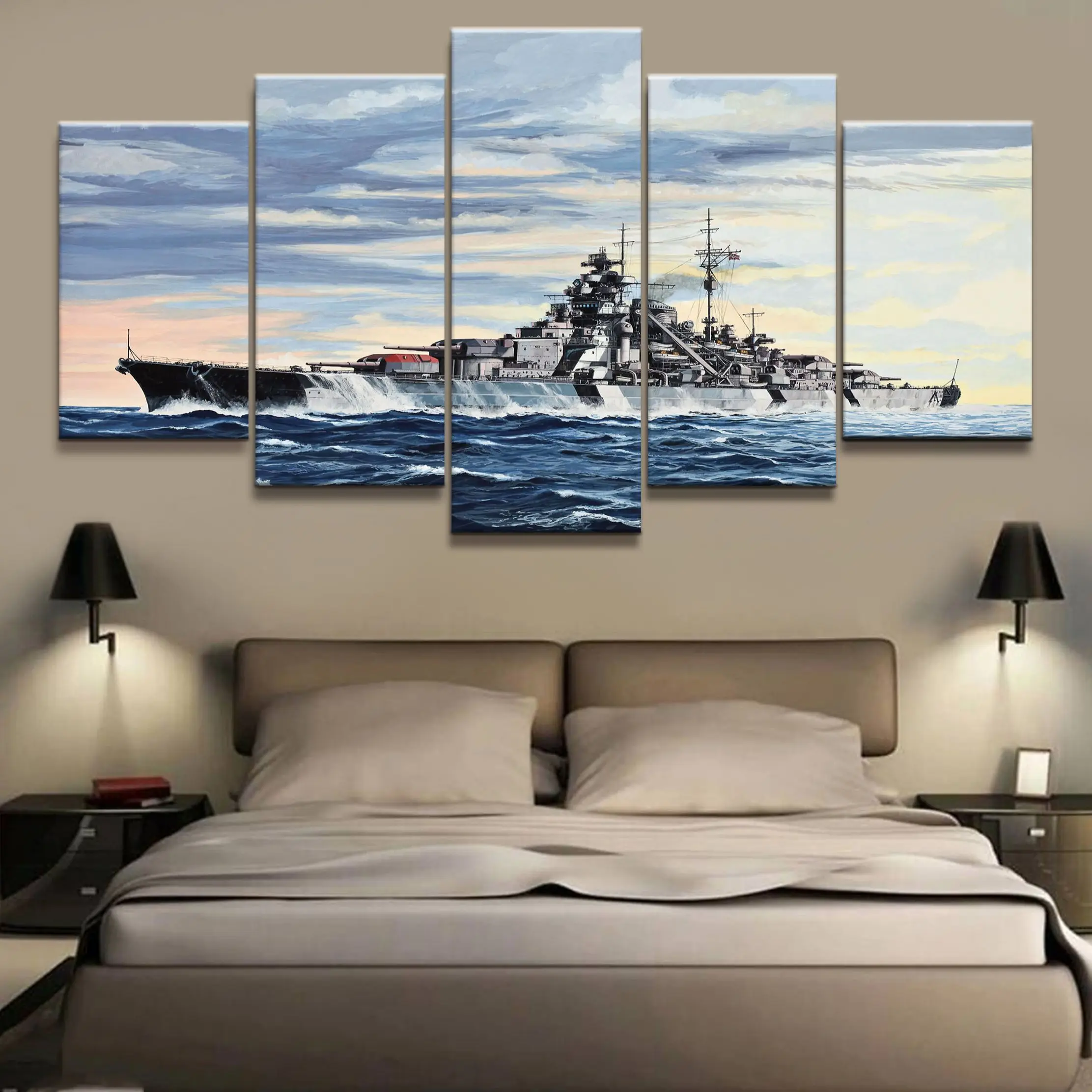 

No Framed Canvas 5Pcs Battleship Bismarck War Weapon Wall Art Posters Home Decor Picture Accessories Room Decoration Paintings