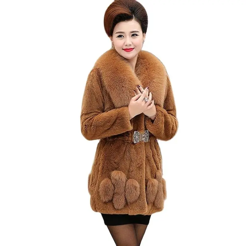 2023 Winter Mother Imitate Fur Coat Mid-length Waist Waist And Thin Mink Fleece Thick Warm Jacket M298