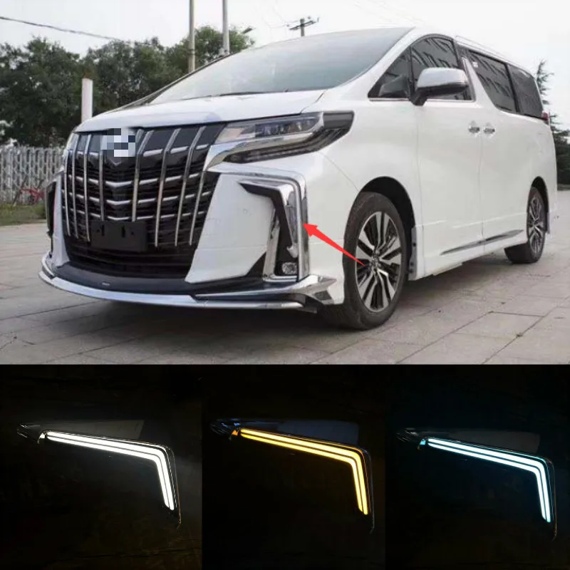 2pcs For Toyota Alphard 2018 2019 Daytime Running Lights Daylight Fog Lamp LED DRL with Turn Signal Functions