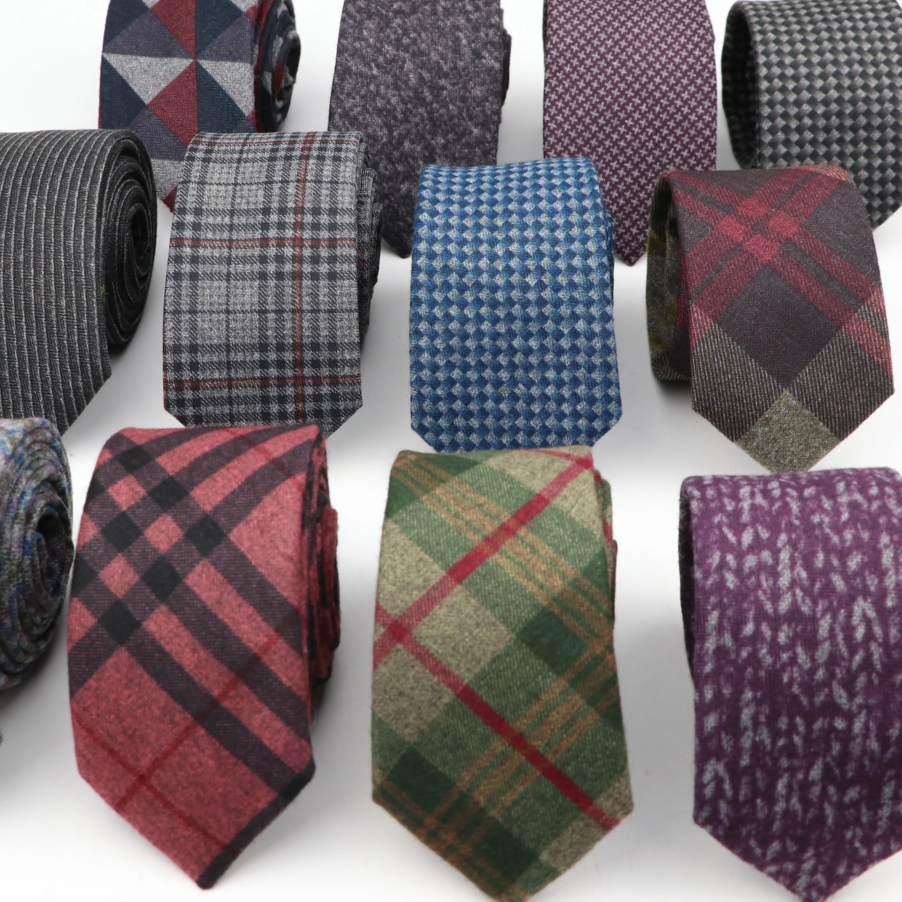 Men\'s Business Diamond Check Tie Artificial Wool Cotton Dark Color Tie Striped Black Grey Necktie For Daily Accessory Paty Gift